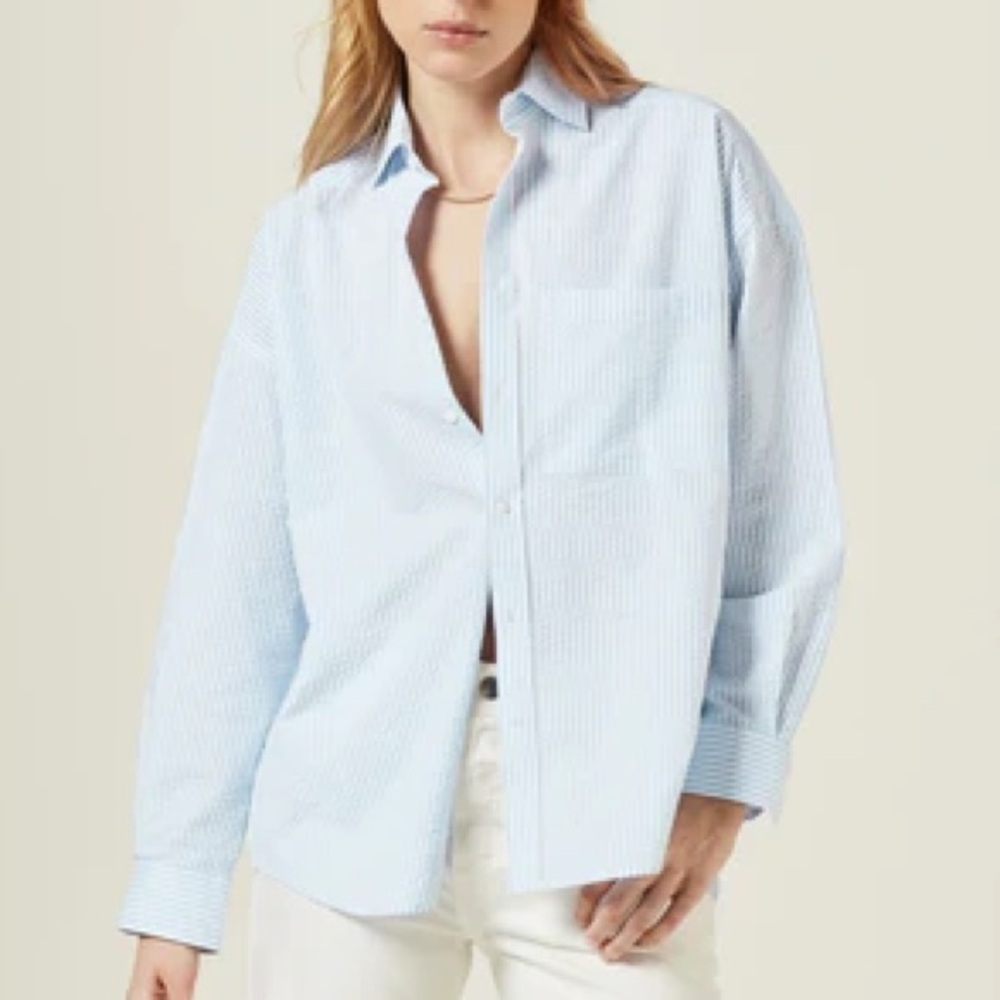 WNU The Weekend In Seersucker Rain Blue Cotton Button Down Shirt